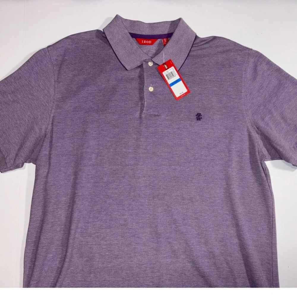IZOD Mens Polo Shirt Purple Heathered Texture Classic Fit XL - Picture 2 of 7
